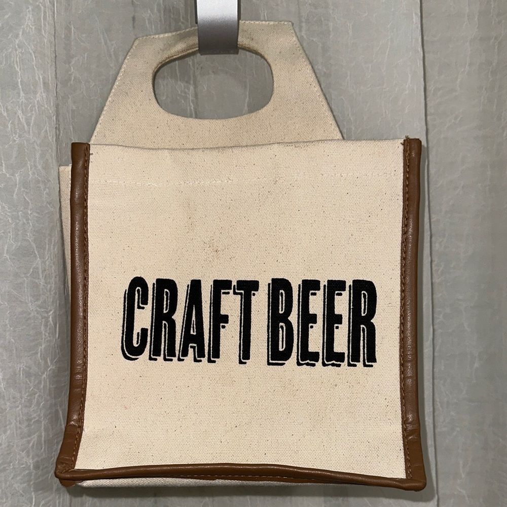 CRAFT BEER Cream Brown Black Canvas Six Pack Carrying Tote